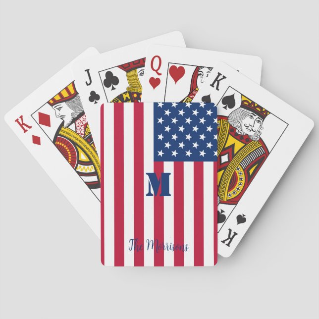 American Flag Monogram Family Name Playing Cards (Back)