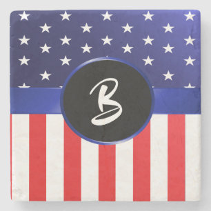 American Flag Monogram Stone Coaster