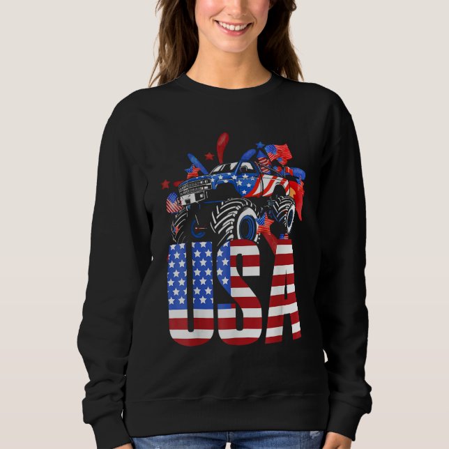 American Flag Monster Truck 4th Of July USA Patrio Sweatshirt (Front)
