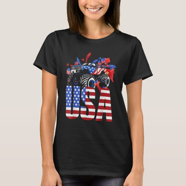 American Flag Monster Truck 4th Of July USA Patrio T-Shirt (Front)