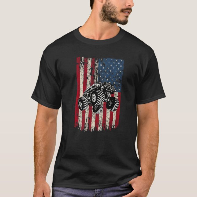 American Flag Monster Truck Racing Us Monster Truc T-Shirt (Front)