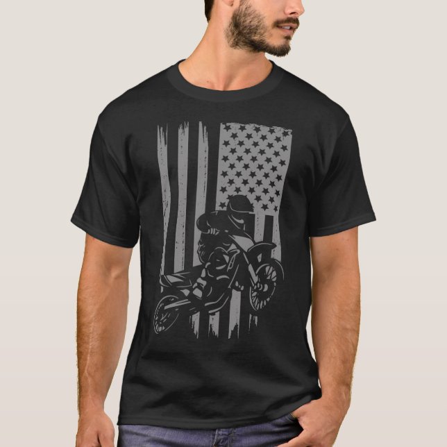American Flag Motocross - Motocross Dirt Bike T-Shirt (Front)