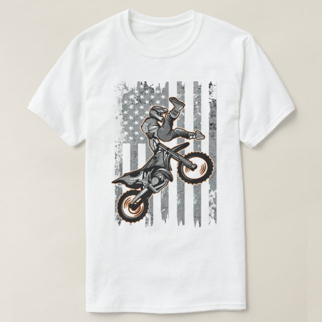 American Flag Motorcross Braap Dirt Bike Off Road  T-Shirt (Design Front)