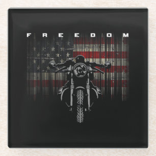 American Flag Motorcycle Freedom Glass Coaster