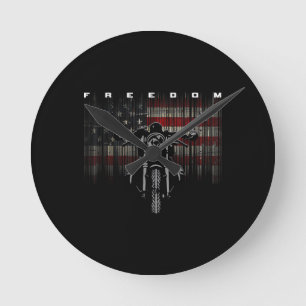 American Flag Motorcycle Freedom Round Clock
