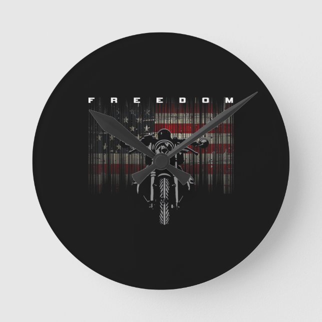 American Flag Motorcycle Freedom Round Clock (Front)