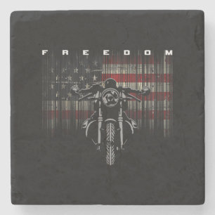 American Flag Motorcycle Freedom Stone Coaster