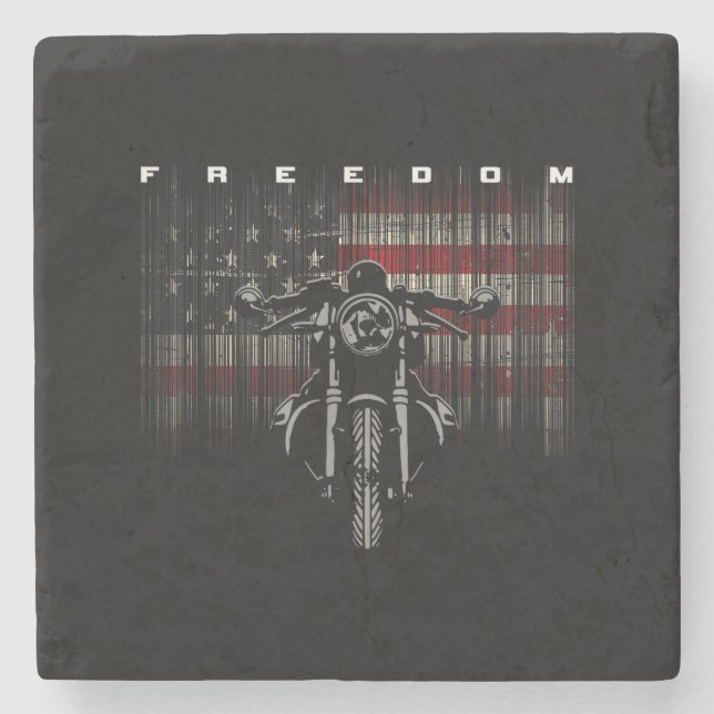American Flag Motorcycle Freedom Stone Coaster (Front)