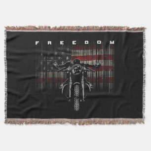 American Flag Motorcycle Freedom Throw Blanket