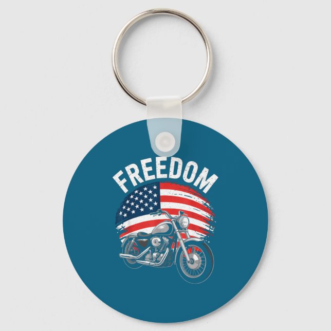 American Flag Motorcycle  Key Ring (Front)