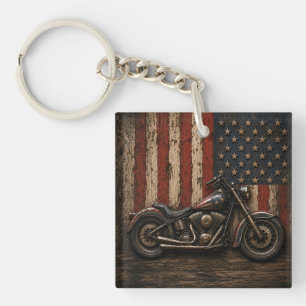 American Flag Motorcycle Patriotic Biker Garage De Key Ring