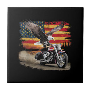 American Flag Motorcycle Tshirt USA Flag Biker Ret Ceramic Tile