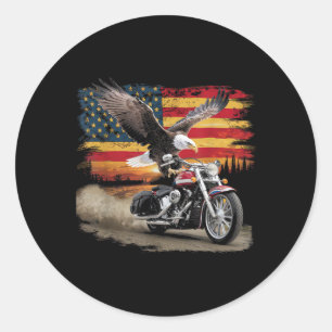 American Flag Motorcycle Tshirt USA Flag Biker Ret Classic Round Sticker