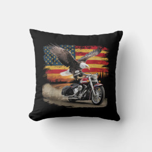 American Flag Motorcycle Tshirt USA Flag Biker Ret Cushion