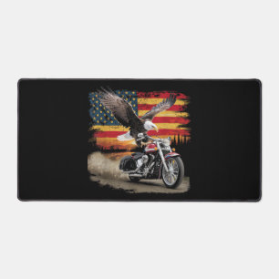 American Flag Motorcycle Tshirt USA Flag Biker Ret Desk Mat