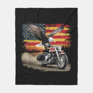 American Flag Motorcycle Tshirt USA Flag Biker Ret Fleece Blanket