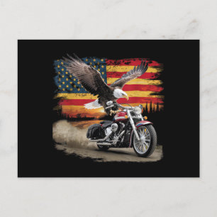 American Flag Motorcycle Tshirt USA Flag Biker Ret Holiday Postcard