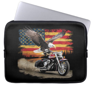American Flag Motorcycle Tshirt USA Flag Biker Ret Laptop Sleeve