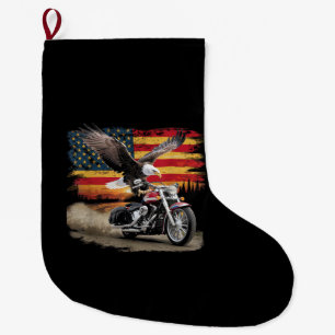 American Flag Motorcycle Tshirt USA Flag Biker Ret Large Christmas Stocking