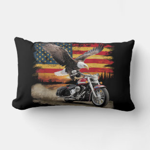American Flag Motorcycle Tshirt USA Flag Biker Ret Lumbar Cushion