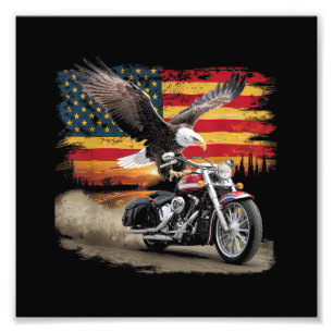 American Flag Motorcycle Tshirt USA Flag Biker Ret Photo Print