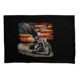 American Flag Motorcycle Tshirt USA Flag Biker Ret Pillowcase