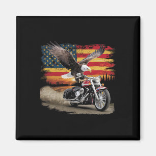 American Flag Motorcycle Usa Flag Biker Retro Magnet