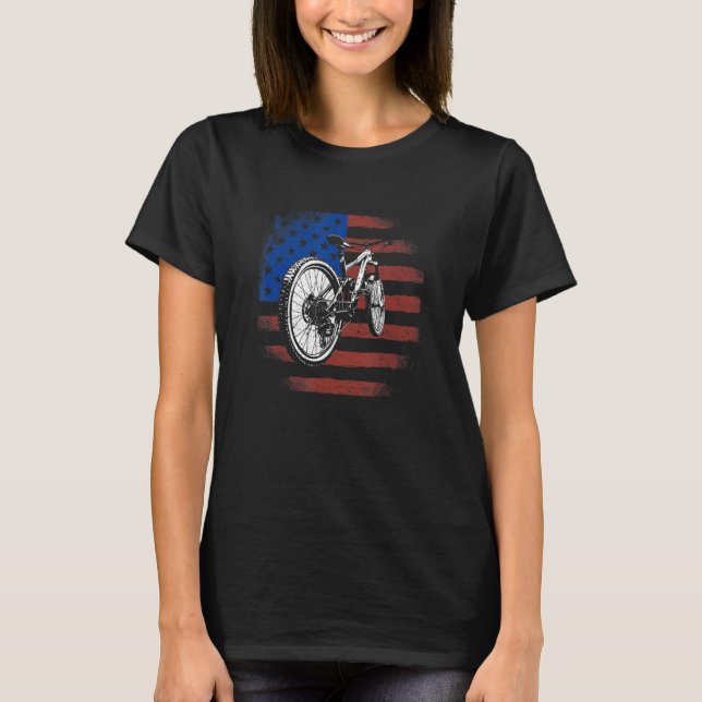 American Flag Mountain Bike Patriotic Downhill Cyc T-Shirt (Front)