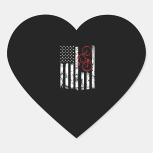 American flag Mountain Biking and Cycling sport Heart Sticker