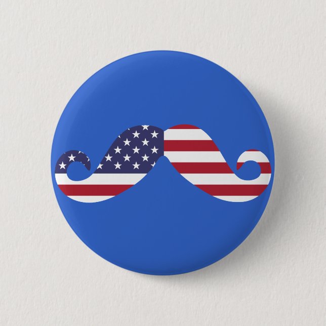 American Flag Moustache 6 Cm Round Badge (Front)