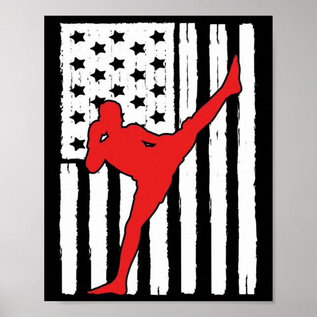 American Flag Muay Thai Theme Graphic Design Kickb Poster (Front)