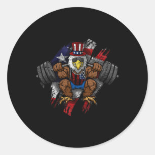 American Flag Muscular Bald Eagle Bike Flexing Unc Classic Round Sticker