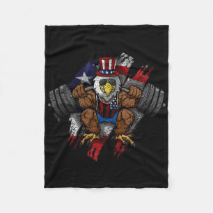 American Flag Muscular Bald Eagle Bike Flexing Unc Fleece Blanket