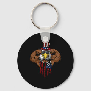 American Flag Muscular Bald Eagle Bike Flexing Unc Key Ring