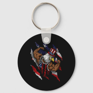 American Flag Muscular Bald Eagle Bike Flexing Unc Key Ring