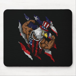 American Flag Muscular Bald Eagle Bike Flexing Unc Mouse Pad