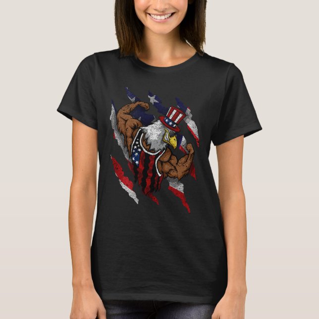 American Flag Muscular Bald Eagle Bike Flexing Unc T-Shirt (Front)