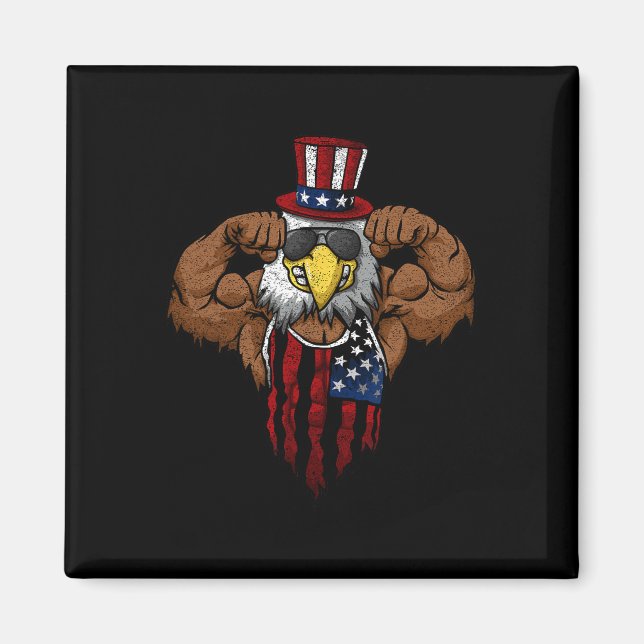 American Flag Muscular Squat Dabbing Flexing Uncle Magnet (Front)