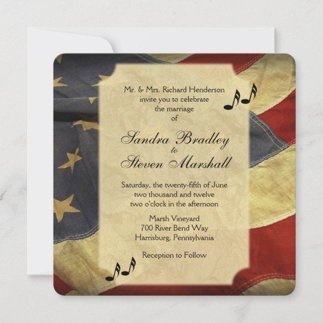 American Flag Music Wedding Invitations (Front)