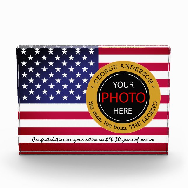 American Flag name badge, retirement / USA office Photo Block (Front)