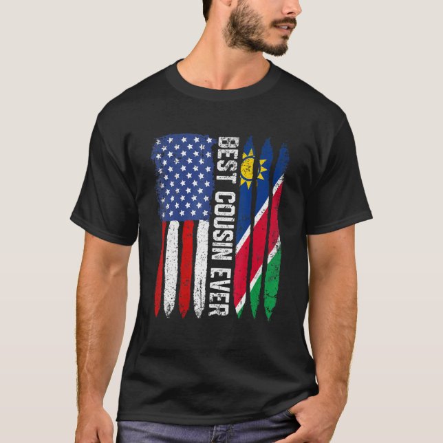 American Flag Namibia Flag Best Cousin Ever Family T-Shirt (Front)