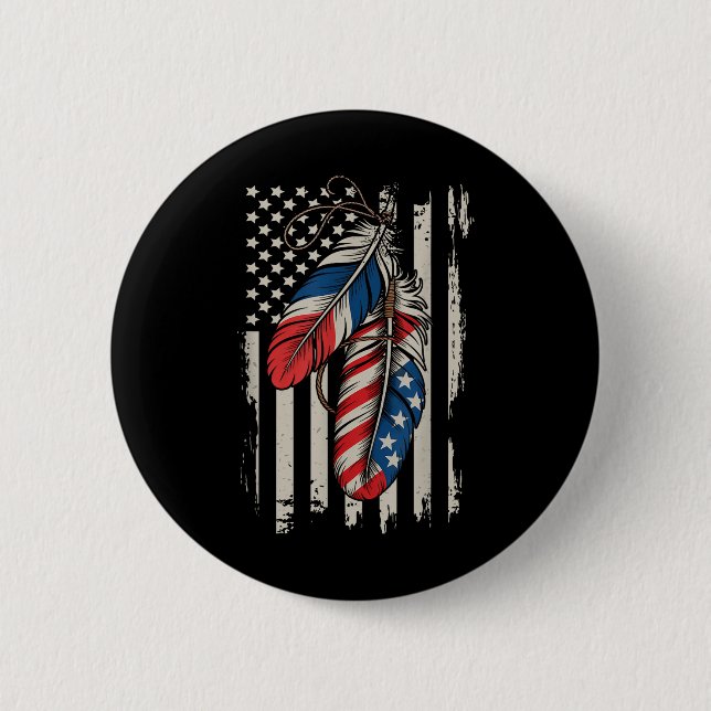 American Flag Native Feather Pride Month Indigenou 6 Cm Round Badge (Front)