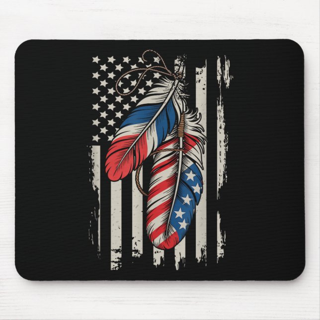 American Flag Native Feather Pride Month Indigenou Mouse Pad (Front)