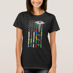 American Flag Nurse Autism Awareness Cool Register T-Shirt