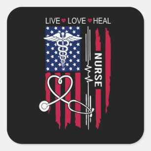 American Flag Nurse Day Gifts, Week Gift Nurse, Nu Square Sticker
