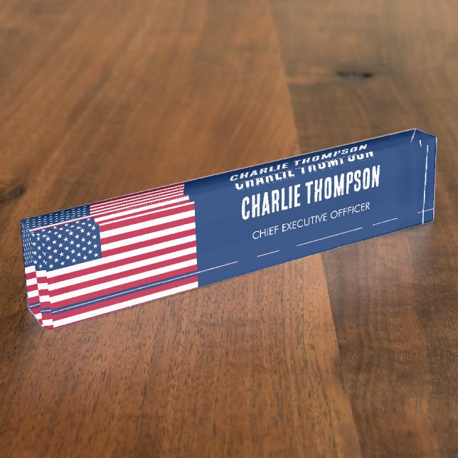 American Flag Office Nameplate (Side)