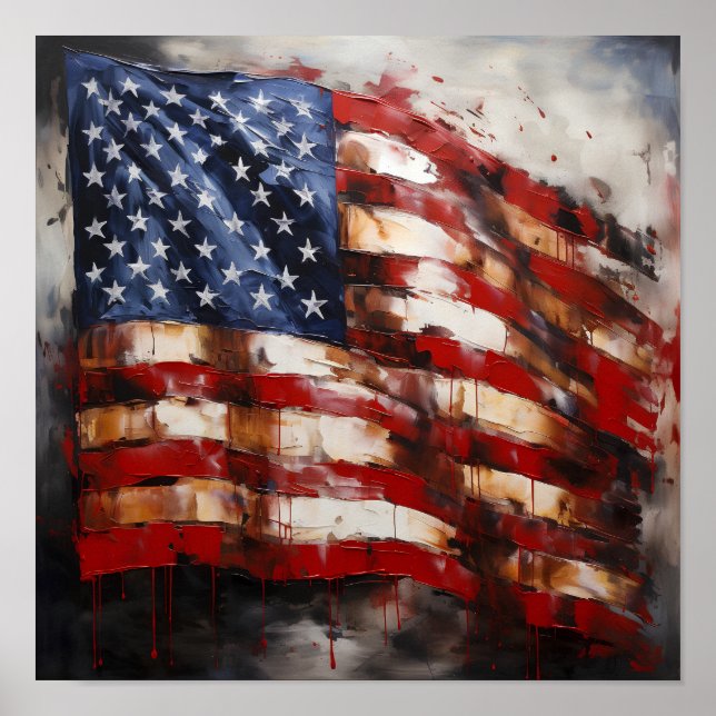 American flag oil painting print (Front)