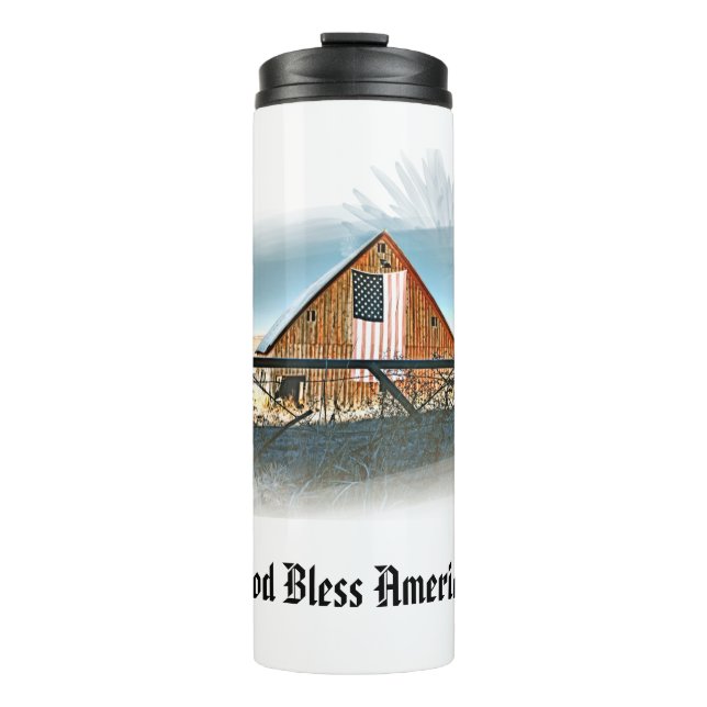 *~* American Flag Old Barn GOD BLESS AMERICA AR16 Thermal Tumbler (Front)
