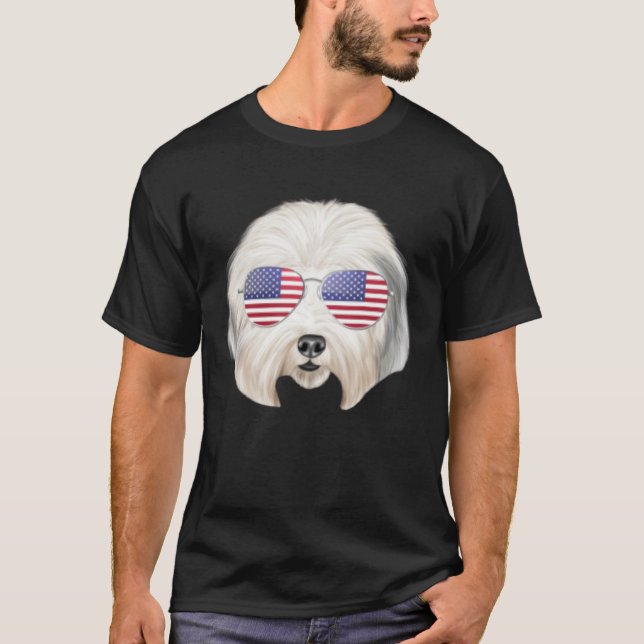 American Flag Old English Sheepdog Dog America Poc T-Shirt (Front)