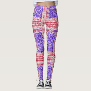 American Flag on a blue red background Leggings